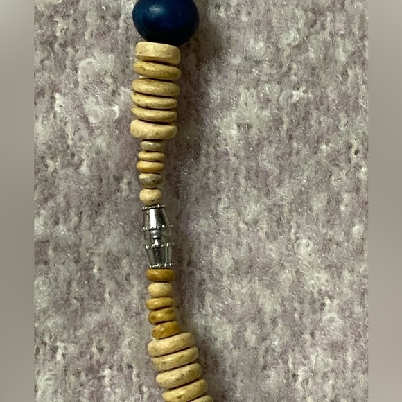 WOODEN Bead Necklace, Blue and Natural Colours, 18 inches - Picture 3 of 4
